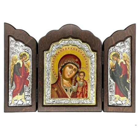 Triptych Icon of Virgin Mary of Kazan T Series, Religious Artwork