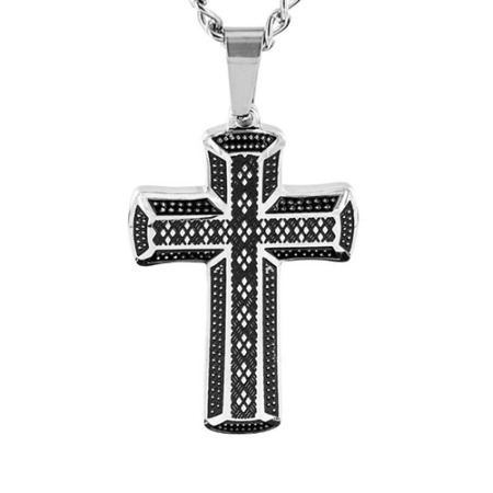 Men's Stainless Steel Antiqued Cross Pendant Necklace