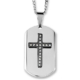 Two-Tone Stainless Steel Crystal Layer Cross Dog Tag Pendant Necklace