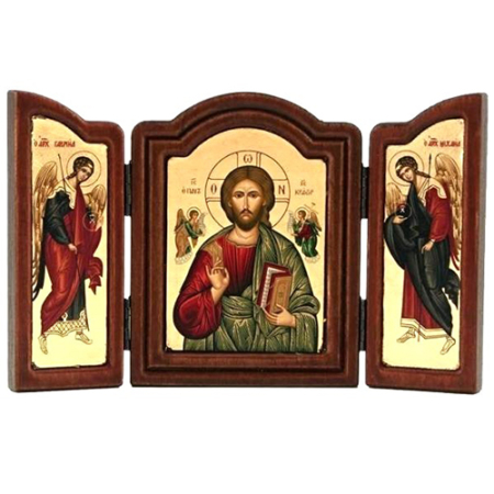 Triptych Icon of Jesus Christ Pantocrator TE Series, Spiritual Artwork