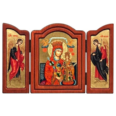 Triptych Icon of Virgin Mary of Roses TE Series, Spiritual Artwork