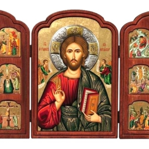Triptych Icon of Jesus Christ Pantocrator TES Series, Christian Artwork