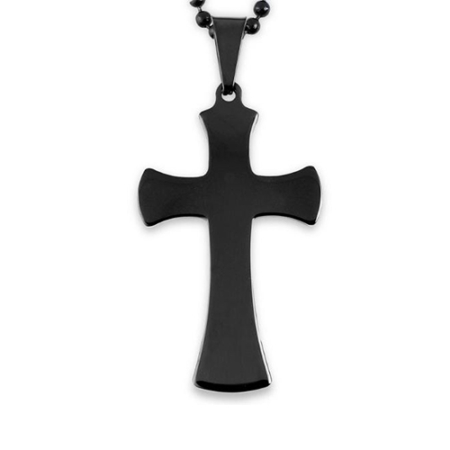 Black Plated Stainless Steel Polished Flared Cross Pendant Necklace