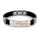 Men's Stainless Steel Gold Cross ID Plate Rubber Bracelet