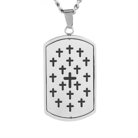 Men's Stainless Steel Cut Out Cross Dog Tag Pendant Necklace - 24"