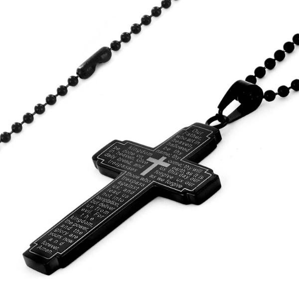 AkoaDa New Stainless Steel Vintage Black Gold Silver Cross Pendant  Lordand#39;S Prayer Bible Necklace 22 Inch For Men Women