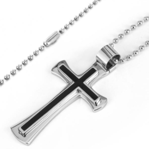 Crucible Men's Stainless Steel Polished Black Resin Inlay Cross