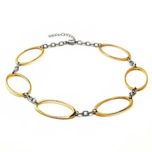 Oval Cut-out Two-Tone Stainless Steel Link Necklace