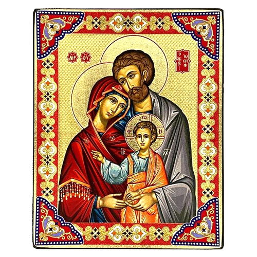 The Holy Family Silk Screen Icon Gold Eastern Design Border