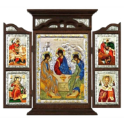 The Holy Trinity Silk Screen Triptych Icons Natural Wood