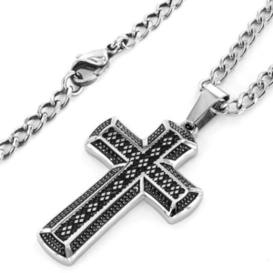 Crucible Men's Stainless Steel Antiqued Cross Pendant Necklace