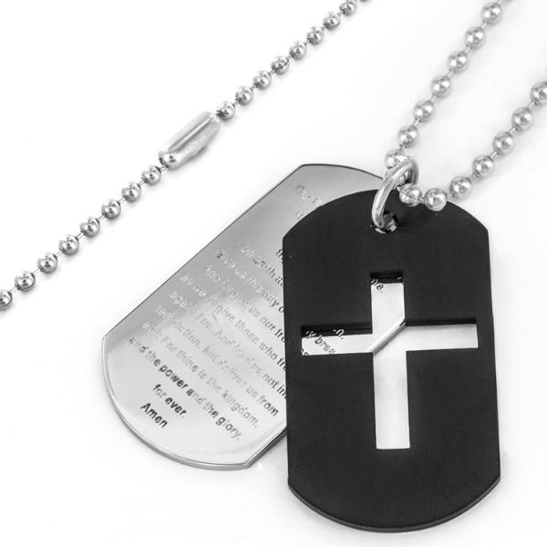 Men's Stainless Steel Cross and 'Lord's Prayer' Double Dog Tag Pendant ...