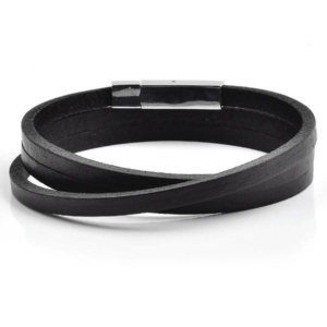 Back view: Men's Stainless Steel Genuine Leather Bracelet