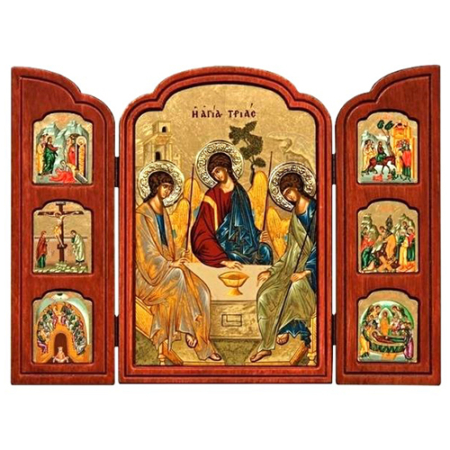 Triptych Icon of The Holy Trinity TES Series, Spiritual Artwork