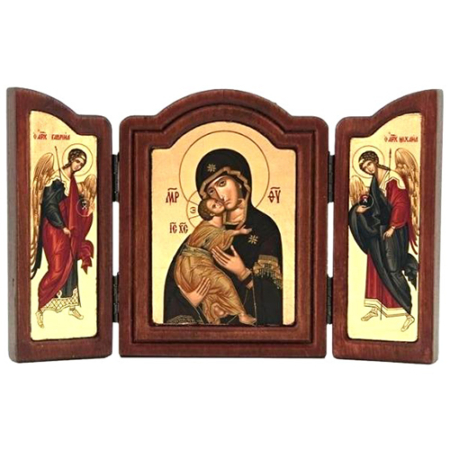 Triptych Icon of Virgin Mary of Vladimir TE Series, Spiritual Artwork