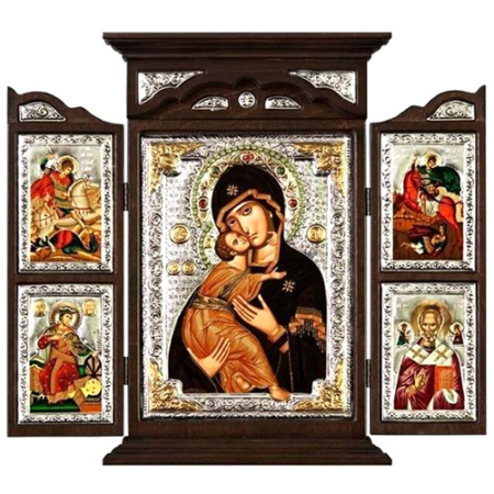 Triptych Icon of Virgin Mary of Vladimir T Series, Spiritual Artwork