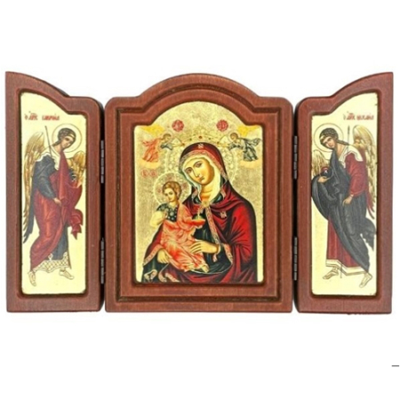Triptych Icon of Virgin Mary Vrefokratousa - Child Holding TE Series, Spiritual Artwork
