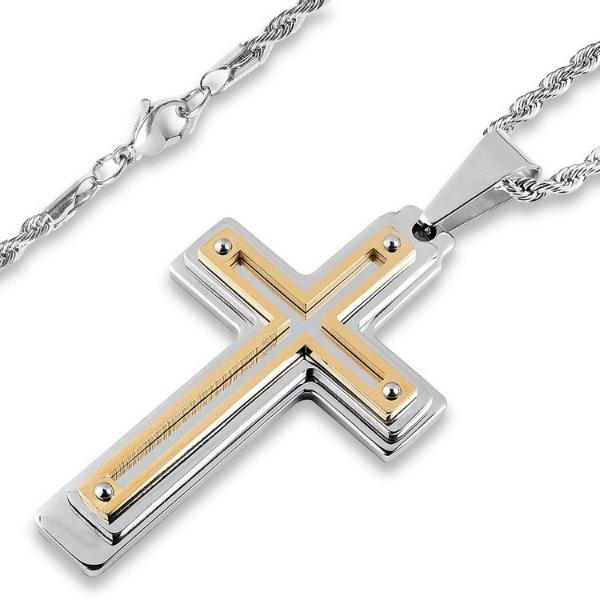 Sterling Silver Two Tone Cross Pendant Necklace 22