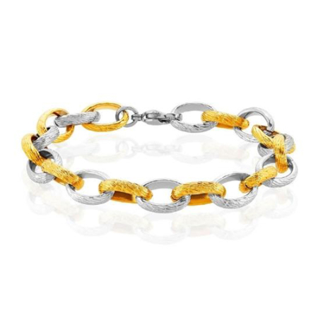 Bracelet Textured Two Tone Gold (plated) and Silver Stainless Steel