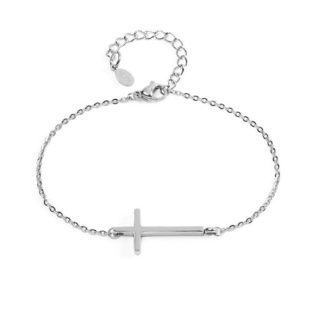 Top View: Woman's Sideways Cross Stainless Steel Bracelet