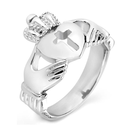 Women's Polished Claddagh Cut-out Cross Stainless Steel Ring