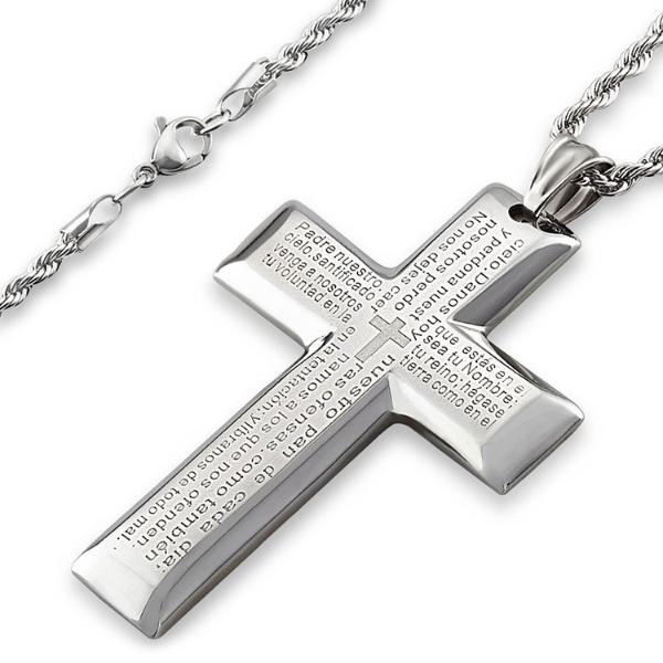 Men's Stainless Steel The Lord's Prayer Cross Pendant Necklace - Walmart.com