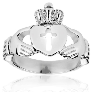 Women's Stainless Steel Polished Claddagh Cut-out Cross Ring