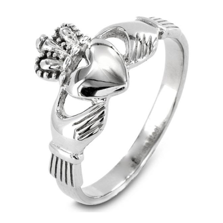 Woman's Polished Claddagh Cut-out Cross Stainless Steel Ring