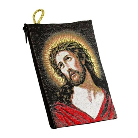 Rosary Pouch Christ Crown of Thorns Embroidery - Spiritual Artwork