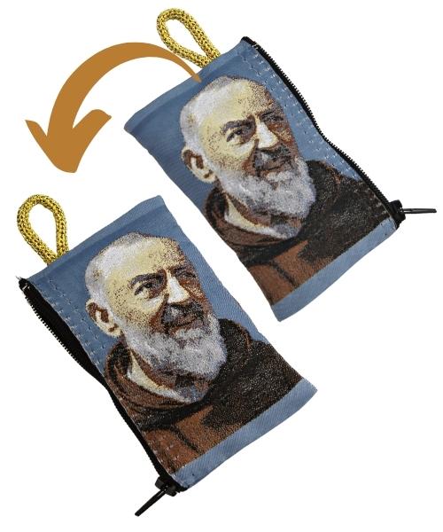 Padre Pio Embroidered Rosary Pouch With Zipper - The Art of the Icon