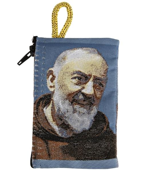 Padre Pio Embroidered Rosary Pouch With Zipper - The Art of the Icon