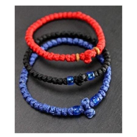 Mount Athos Prayer Rope Bracelet Komboskini Black, Blue and Red With Beads