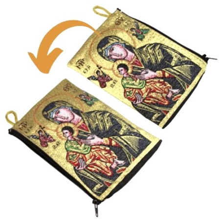 Virgin Mary Perpetual Help Embroidery Rosary Pouch - Christian Artwork