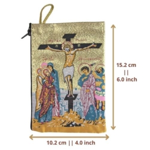 The Crucifixion Embroidered Rosary Pouch With Zipper - The Art of the Icon
