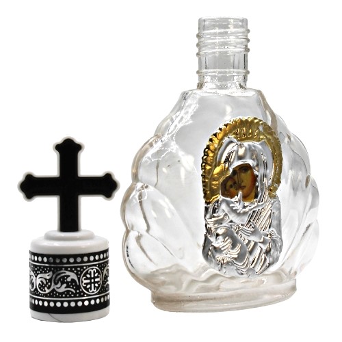 Holy Water Glass Bottle With Beveled Edge - Silver & Gold Metal Icon of ...