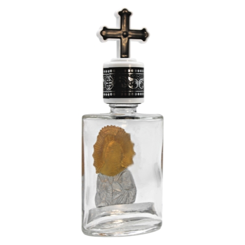 Holy Water Glass Bottle With Straight Edge - Silver & Gold Metal Icon ...